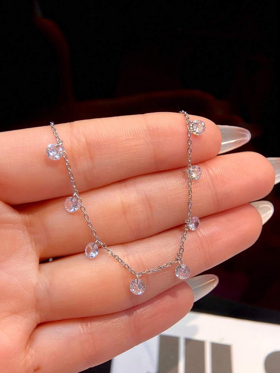 1 件 0.5 克拉 6 爪钻石设计 D 色莫桑石钻石女士订婚项链 S925 纯银优雅承诺项链婚礼项链生日礼物 - 銀色 - 查看 1