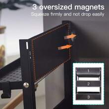 16x12x4 Inch Magnetic Fridge Organizer Spice Rack With Paper Towel Holder And 5 Extra Hooks, 3 - Tier Magnet Refrigerator Shelf In Kitchen Holds Up To 45 LBS, Non-Drilling Magnetic Refrigerator Storage Rack, Home Organization & Storage Supplies - Black - View 7