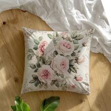 1 pieza Funda de cojín decorativo grande con estampado de rosa rosa, material de terciopelo durazno, impresión de un solo lado, 45*45cm, adecuado para sala de estar, dormitorio, sofá, uso en el hogar, regalo