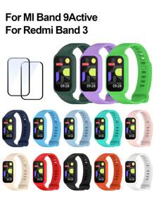 2pcs Screen Protectors+1pc Silicone Strap For Redmi Band 3 Sport Bracelet For Compatible With Xiaomi Smart Band 9 Active Wristband Cover Accessories - one-size - View 3