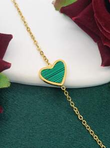 Conjunto de joyas para mujer de estilo bohemio de acero inoxidable, bañado en oro de 18 quilates, con colgante de concha verde en forma de corazón, pulsera y pendientes - Perfecto para uso diario, negocios, citas románticas, vacaciones, cumpleaños, Día de la Madre, San Valentín, regalos, fiestas y bodas, Mamá, Madre, Día de la Madre, Regalo