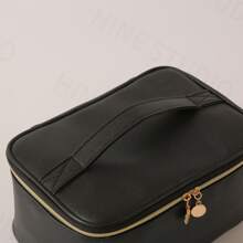 Makeup Bag, Portable Cosmetic Bag, Large Capacity Travel Makeup Case Organizer, Black For Women Toiletry Bag For Girls Traveling With Handle And Divider - màu đen - Xem 4