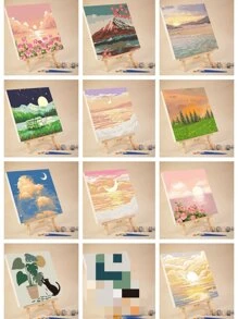 4 件 DIY 数字油画，鲜艳颜料，彩色画板，花卉数字油画（随机颜色混合） - 彩色 - 查看 9