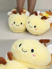 Novelty Gift Women's Slippers Cute Bee Animal Slippers Fun Slippers Novelty And Comfortable Bumblebee Slippers Plush Slippers Soft Winter Warm Slippers Home Shoes - Yellow Brown - View 5