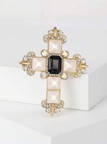 Fashionable Rhinestone Cross Brooch For Women Dress Suit Pin Accessories Party Banquet Gift