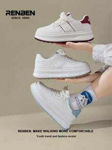 RENBEN Renben Damen Blau/Rote Segeltuch Sneaker Frühjahr 2025, dicke Sohle, leicht, stoßabsorbierend, retroer Lässig schuh