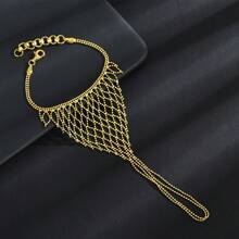 Lace Crochet Openwork Fairy Bracelet With Finger Ring, Romantic Hand Jewelry Elegant Accessory, Gift For Girlfriend - Golden SL - View 4