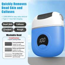 1 szt. Elektryczny pilnik do usuwania odcisków, szlifierka do pielęgnacji stóp z 3 głowicami i 2 prędkościami, IPX6 wodoodporny przenośny akumulatorowy elektryczny pilnik do usuwania odcisków, narzędzie do pielęgnacji stóp pilnik do szorowania stóp dla mężczyzn i kobiet