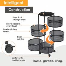 OYAJIA 6-Tier Round Rotating Kitchen Storage Cart: Space-Saving With 5 Circular Rotating Shelves. Ideal For Vegetables, Fruits & Kitchen Essentials. Mobile, Versatile & Perfect For Corner Organization