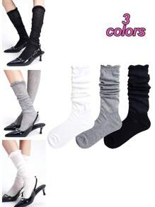 1 Pair/3 Pairs Summer Versatile Bubble Cuff Knee High Socks, Breathable Women Tall Socks, Y2k
