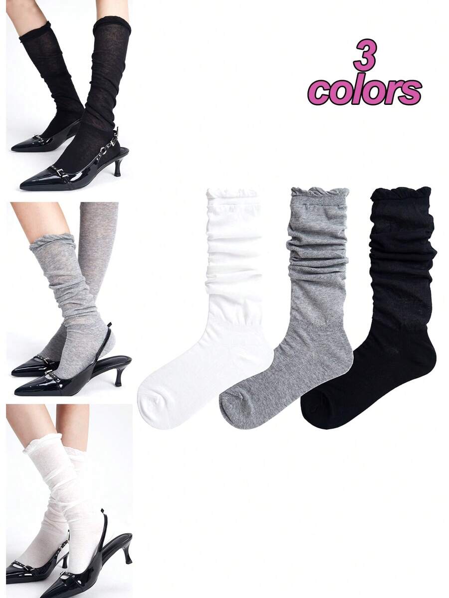1 Pair/3 Pairs Summer Versatile Bubble Cuff Knee High Socks, Breathable Women Tall Socks, Y2k