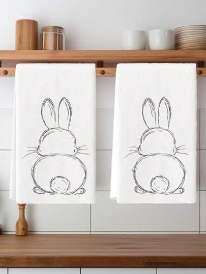 2 Pcs Super Soft Bunny Butt Kitchen Towels Funny Dish Cloths For Home Decor And Gifts, Microfiber Fabric Hand Towels