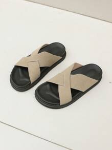 女士新款金属扣装饰交叉带人字凉鞋，适合海滩、户外、通勤、工作、购物、露营，加厚鞋底