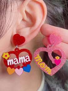 1 Pair Minimalist Mother's Day Pink Hollow Heart Acrylic Earrings, Creative Design For Women