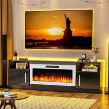 70 Inch Fireplace TV Stand With LED Light Entertainment Center And Storage Cabinet For TVs Up To 80 Inches - Black New -70in - View 7