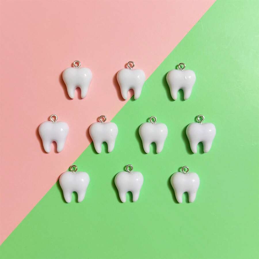 10 件独特牙齿形状珠宝工艺品 DIY 吊坠、耳环、项链、手链、钥匙扣、包饰、树脂配件 - 獨特牙齒 - 查看 1