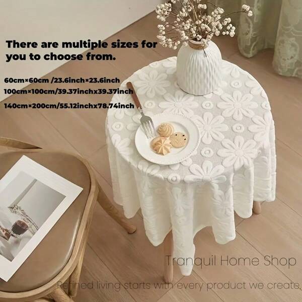 1 pieza Mantel de encaje blanco estilo tejido con girasol fresco, cubierta contra el polvo para mesa de café, gabinete de mesita, sofá, refrigerador