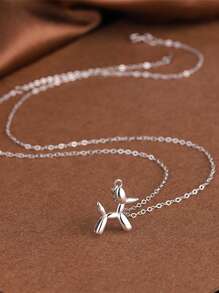 1 pieza Collar con colgante de perro de globo de acero inoxidable, regalo de vacaciones para niñas - Plateado - Ver 3