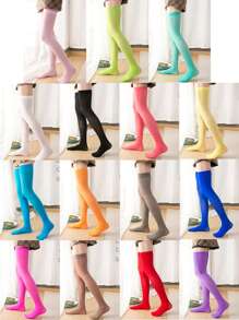 1/4/9/10/15 Pairs Women Solid Color Thigh High Socks, Candy Colors, Over-The-Knee Long Stockings, Suitable For Spring/Summer, Christmas, Cozy