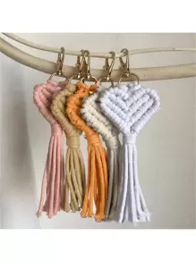 3pcs Heart-Shaped Pendant Keychains For Women Handmade Macrame Key Chains Rings Cute Car Keyring Wedding Accessories Gift - Multicolor - View 9