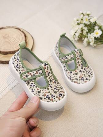 2025 Spring New Vintage Canvas Floral Vamp Loafers For Toddler Girls, Princess Shoes For Baby