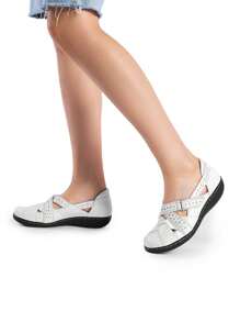 Women Comfortable Loafers Arch Support Mary Jane Style Slip On Casual Walking Hollow Cutout Flats Loafers Closed Toe Work Shoes - 白色 - 查看 4