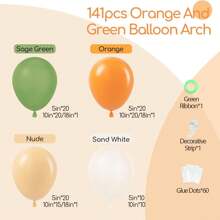141 件小可爱橙色和白色气球拱门花环套件，带鼠尾草绿橙色裸沙白色气球，适用于生日派对小可爱淋浴装饰 - 豆綠橙膚色沙白 - 查看 2