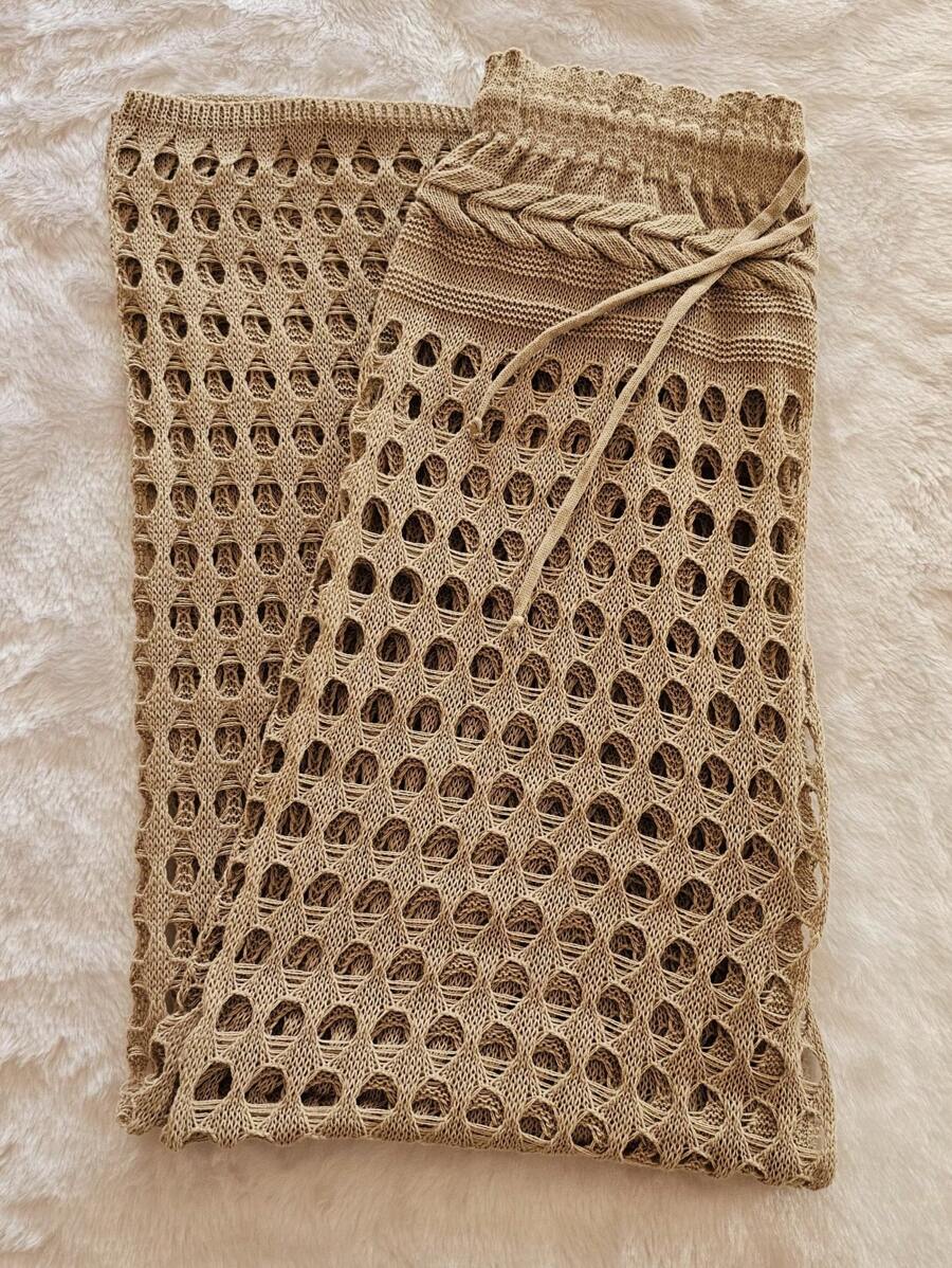 Women's Summer Knit Crochet Braid Pantaloon Beach Cover-Up Pants - 米色 - 查看 1