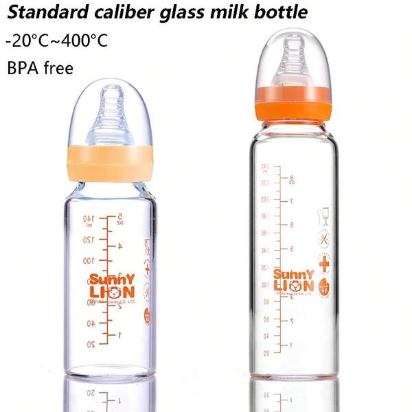 2pcs/1pc Baby Glass Milk Bottle, , Heat Resistant, Standard Mouth, 60ml/120ml/140ml/240ml, Multi-Stage Feeding Bottle For Babies