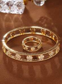 2pcs Hollow Out Personalized Bracelets And Rings Set