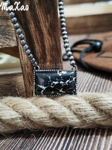 Vintage European & American Bohemian Style Turquoise Necklace For Women, Suitable For Party, Travel, Gift For Festivals & Anniversaries. Please Share Photo Review If You Like The Product.