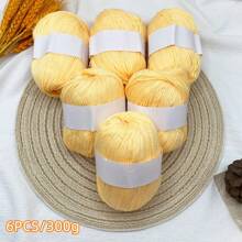 Set de 6 piezas de hilo de seda de lujo - Paquete de 6 piezas/300g de hilo tejido suave, adecuado para suéteres, bufandas, sombreros, mantas para bebés, etc., disponible en múltiples colores - Fibras de alta calidad, adecuado para tejer y ganchillo.