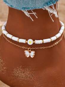 2PCS European And American Beach Style Butterfly Pendant Multi-Layer Anklet Simple Elegant Anklet Suitable For Holiday Parties Wear To Give Women Holiday Gifts - Anklet Set - View 10
