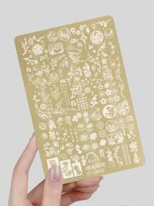 最新美甲设计印刷板，包括蕾丝、蝴蝶、玫瑰花、丝带、领结、蛇格图案美甲印花模板、不锈钢美甲印花板、中国风竹花印花 - 彩色 - 查看 3