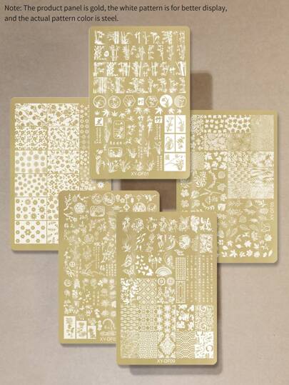 Newest Nail Art Design Printing Plates, Includes Lace, Butterfly, Rose Flower, Ribbon, Bowtie, Snake Grid Pattern Nail Stamping Templates, Stainless Steel Nail Stamping Plates, Chinese Style Bamboo Flower Print