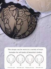 3件/(1条蕾丝加厚掌心+2条透明肩带)双肩带聚拢胸贴加厚3CM掌心透气杯/聚拢露背透气内衣隐形胸贴性感女婚纱 - 查看 8