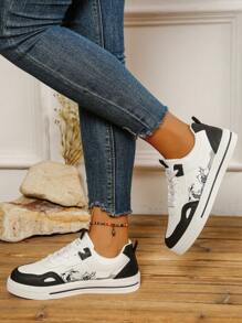 女士 2025 新款时尚休闲运动鞋，轻便百搭增高鞋 - 黑與白 - 查看 2