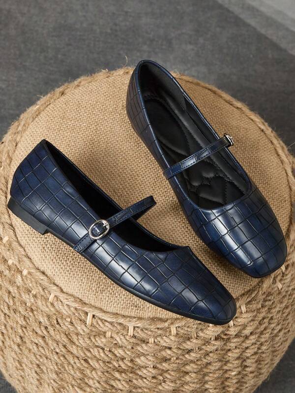 Women's Fashion Square Toe Slip-On Blue Shoes, Casual Office Wear Versatile Ballet Flats, High-Quality Outdoor Walkable Shoes For Spring/Summer