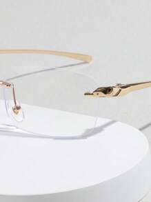 1 pieza Gafas de moda sin receta de metal PC sin marco cuadradas, aptas para uso diario - Dorado - Ver 3