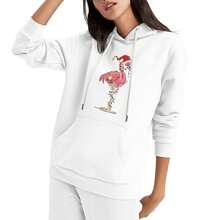 Sudadera con capucha y manga larga con estampado de flamencos navideños festivos para mujer - Blanco - Ver 3