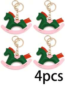 1 Piece/4 Pieces Leather Key Chains With Women Pendant, Cartoon Horse Swaying Key Chains, Creative Wealth Horse Pendant, Cute Animal Accessories, Decorations, Gifts, Bag Decorations, Cute Little Horse Key Chains - Soft Brown Faux Leather, Suitable For Mother's Day And Father's Day Gifts, Car Key Accessories, Bag Decorations