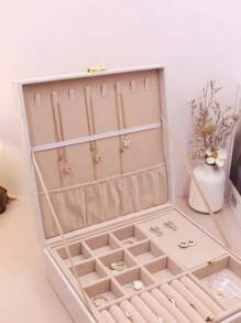 1pc High-End Luxury Chessboard Pattern Leather Texture Dual Layer Jewelry Box, Multi-Functional Jewelry Storage Box For Necklaces, Rings, Earrings, Bracelets, Daily Jewelry Storage