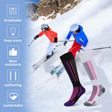 2 双保暖滑雪袜男女冬季保暖足球运动袜寒冷天气厚及膝袜适合滑雪、单板滑雪、户外运动高性能滑雪袜（灰色 + 蓝色/紫色-黑色 + 粉色-白色） - 彩色 - 查看 12