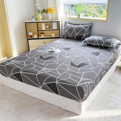 3pcs Bedding Set: Printed Fitted Sheet (Including Pillow Case, No Filling) 100% Polyester Fabric Printed Fitted Sheet Bed Cover Set, Machine Washable, Modern Simple Home Bedding,Fall Decor,Autumn Decor,Room Decor