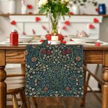 Vintage Boho Floral Botanical Tree Table Runner, Holiday Home Kitchen Dining Room Indoor Outdoor Party Decor Tablecloth