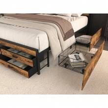 Queen Size Bed Frame With 8 Storage Drawers, LED Headboard With Charging Station, Metal Platform Bed Frame, No Box Spring Needed, Noise-Free, Stable And Solid, Brown - 棕色 - 查看 6