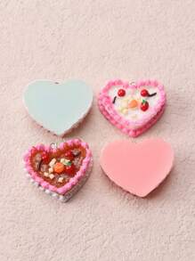 4pcs Mixed Color Fake Food Heart Cake Charms DIY Jewelry Accessories, Random Color Assortment - Heart Cake Charm - View 2