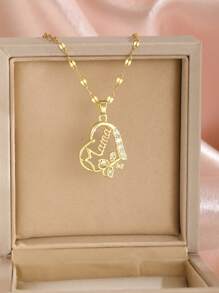 1pc Elegant Rhinestone Butterfly Heart Pendant Necklace, Mother's Day Gift - one-size - View 7