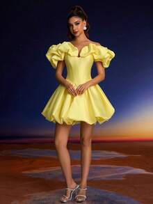Toosun Yellow Summer Mini Prom Dress, Corset Suitable For Music Festivals, Graduations, Homecomings, Parties And More, Party Dress, Wedding Guest Dress - Yellow - View 3
