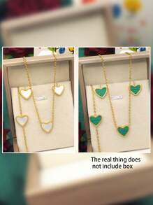 Conjunto de joyas para mujer de estilo bohemio de acero inoxidable, bañado en oro de 18 quilates, con colgante de concha verde en forma de corazón, pulsera y pendientes - Perfecto para uso diario, negocios, citas románticas, vacaciones, cumpleaños, Día de la Madre, San Valentín, regalos, fiestas y bodas, Mamá, Madre, Día de la Madre, Regalo